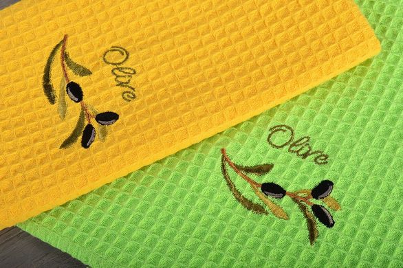 Набір вафельних рушників з вишивкою Олива 40x60 2 шт Жовтий